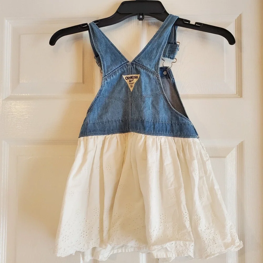 OshKosh Bgosh Baby Girls Denim and White‎ Eyelet Lace Overall Dress 4t